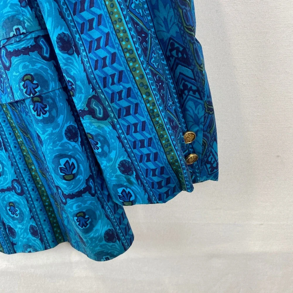 VTG Rare Steegan Handprinted Batik Cotto Men 40 Blue Geometric Sport Coat Ornate